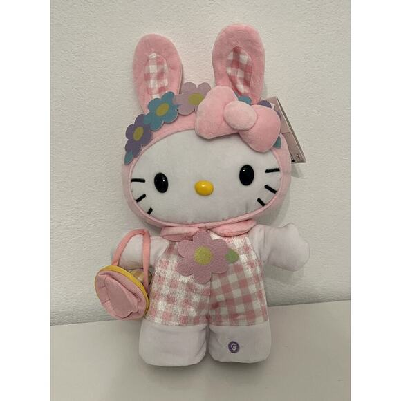 Hello Kitty Easter Bunny Plush Animated Greeter - Pink Plaid Flowers RARE - Picture 1 of 5